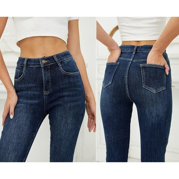 Women's Fleece Lined Thermal Skinny Jeans Denim Pants for Winter Outfits - Picture 5 of 6